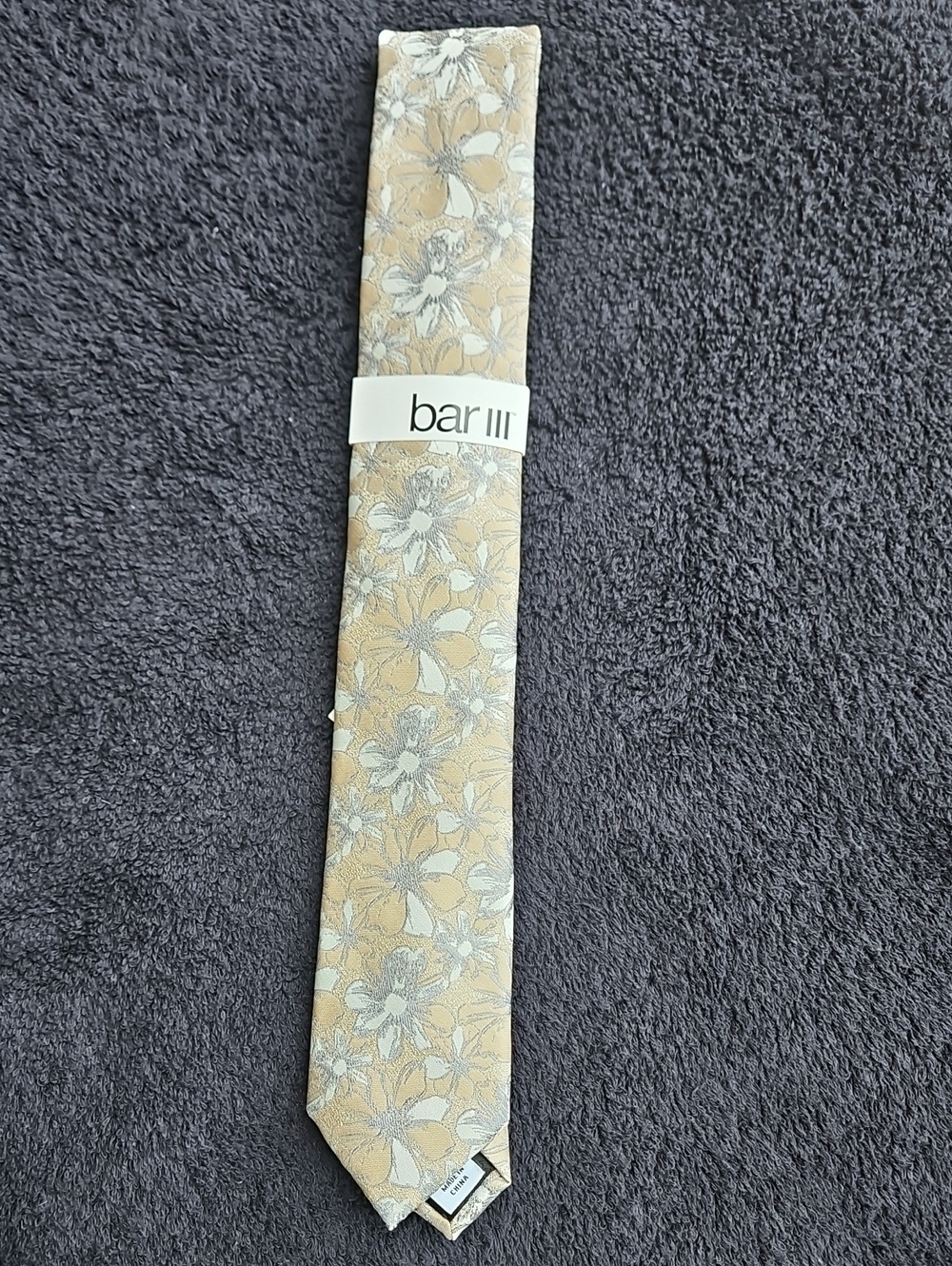 Bar III Floral Silk Tie in Gold and Silver Tones